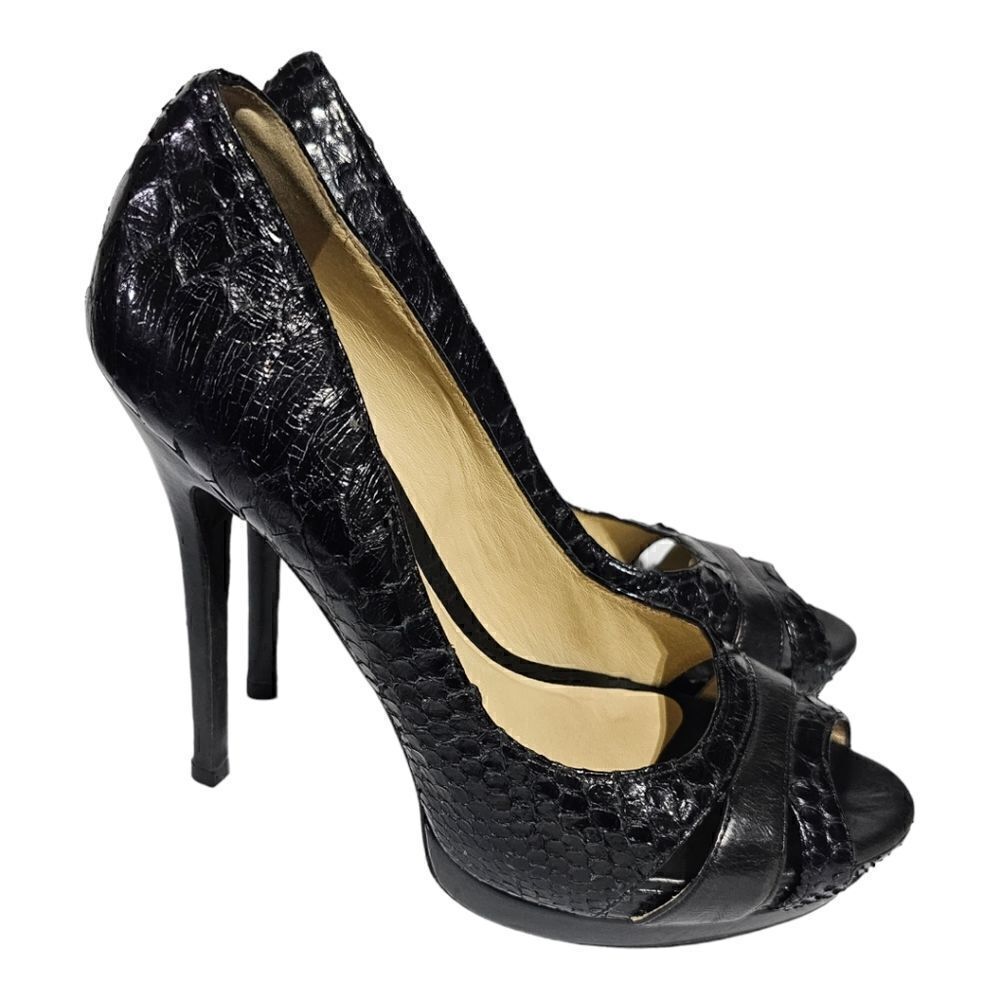 Alexandre Birman Black Python Open Toe Heels - Si… - image 1